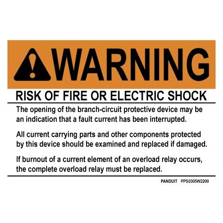Panduit Adhesive Arc Flash Labeling, 3 1/2 in Height, 5 in; 5 in Width, Polyester Adhesive PPS0305W2200